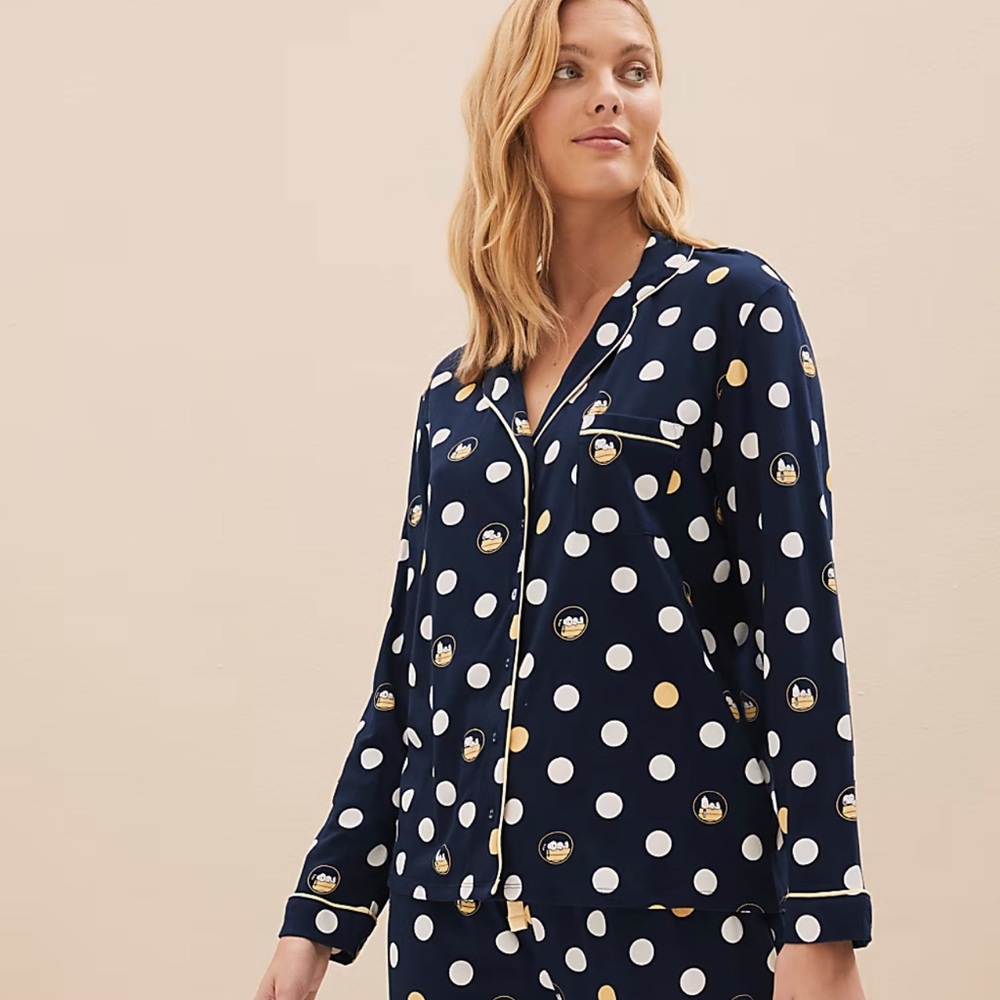 Polka Dot Navy Pajamas Top Pure Cotton Snoopy Small